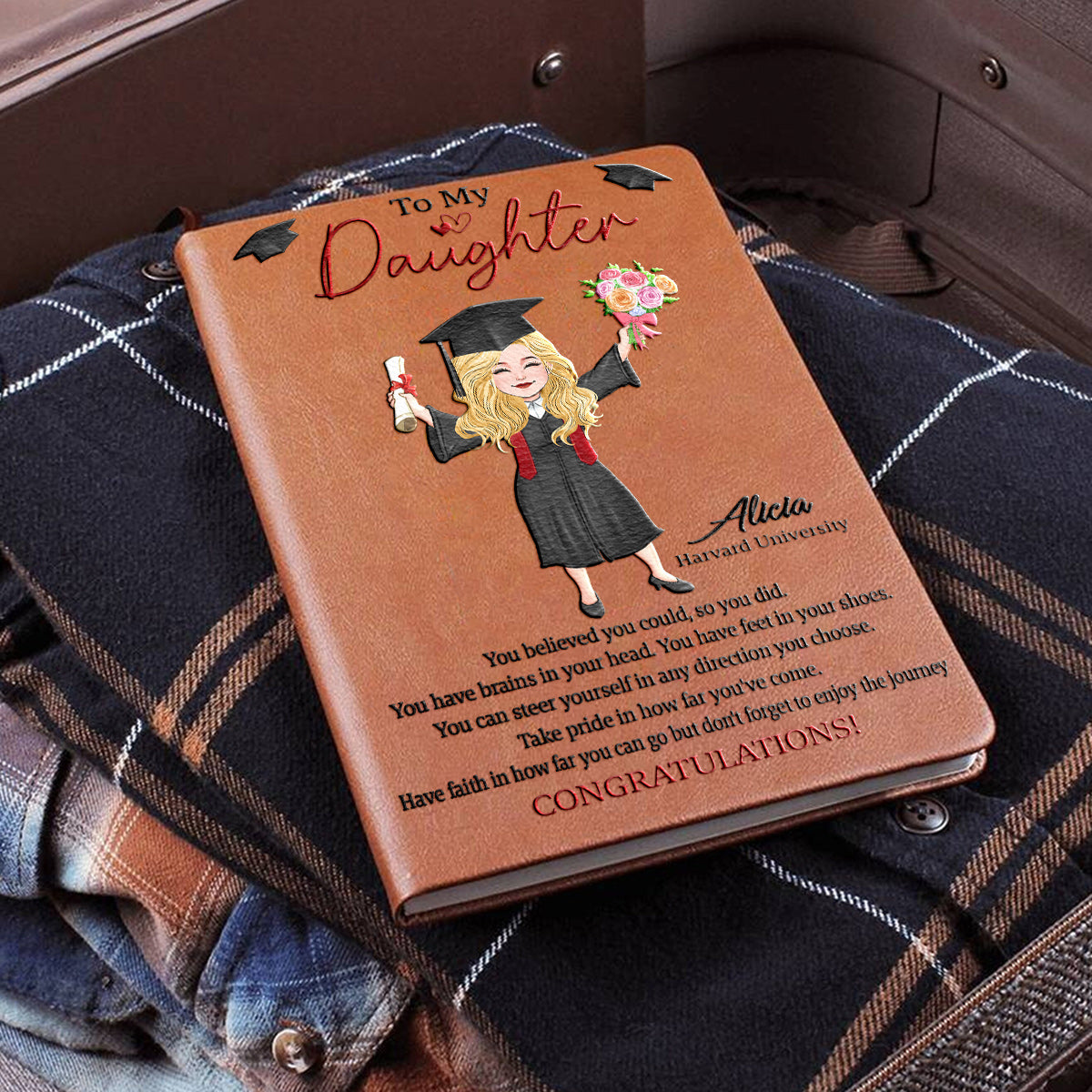 Abschlussfeier – Du hast daran geglaubt, dass du es kannst, und du hast es geschafft – Personalisiertes Abschluss-Notizbuch aus Leder