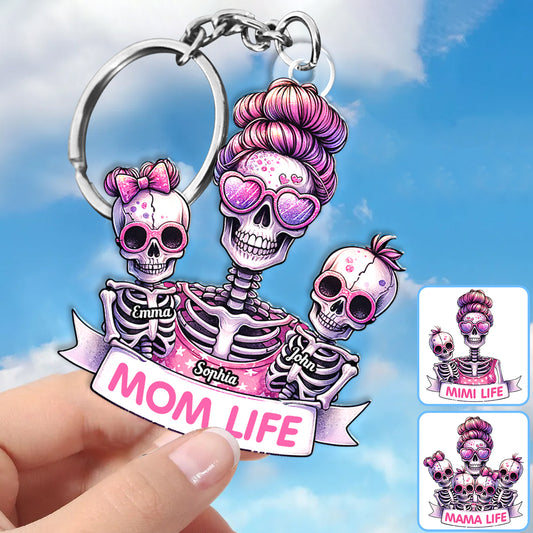 Mama-Leben – Personalisierter Totenkopf-Schlüsselanhänger in individueller Form