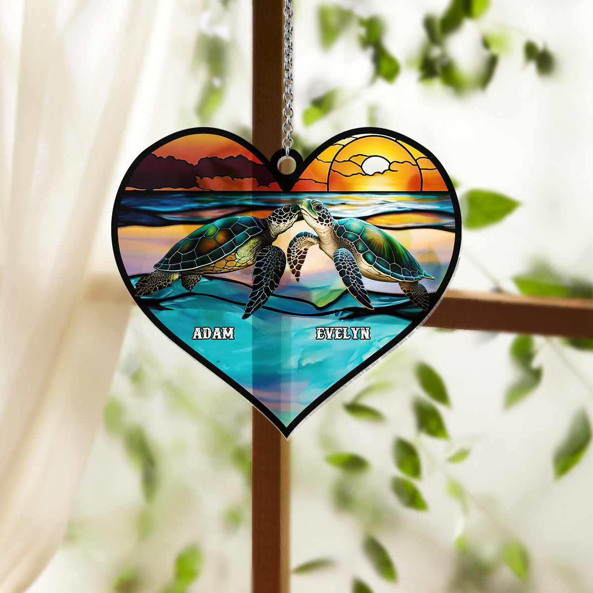 Ich liebe dich bis zum Strand und zurück – Personalisierter Schildkröten-Fensterhänger 