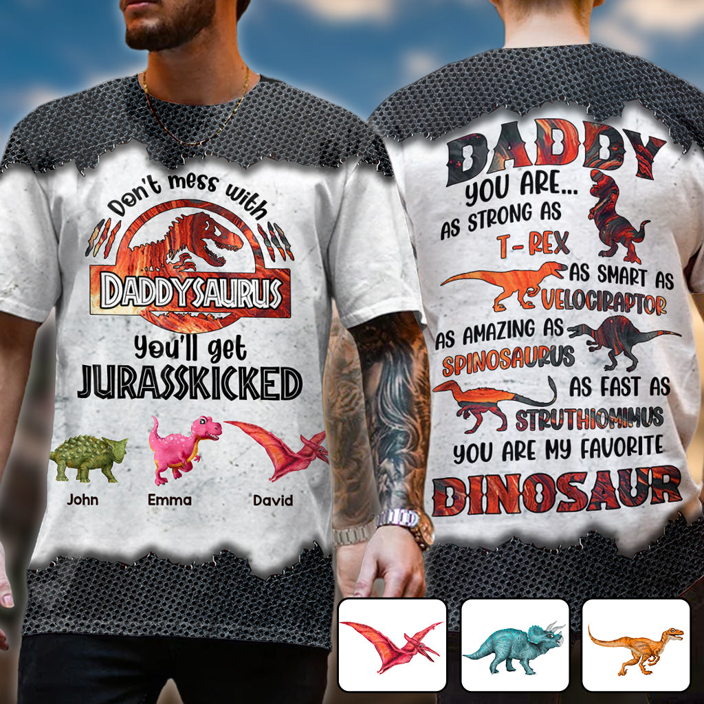 Leg dich nicht mit Daddysaurus an – Personalisiertes Vater-Shirt