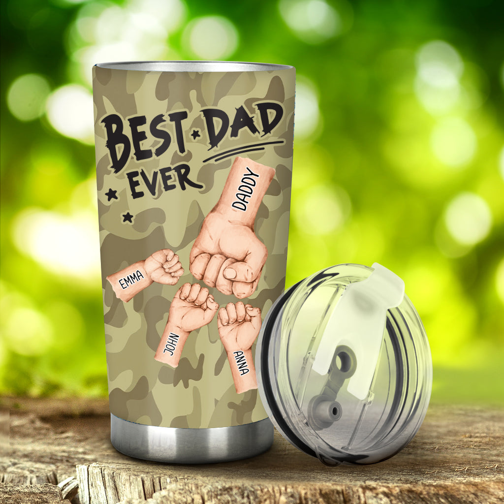 „Bester Papa aller Zeiten“ – personalisierter Vaterbecher im Camouflage-Muster