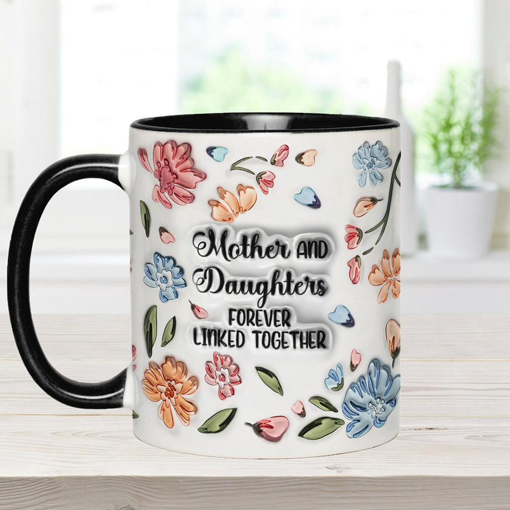 Mutter und Töchter, Söhne, Kinder – für immer verbunden – Personalisierte Tasse mit Blumenmuster und Muttermotiv