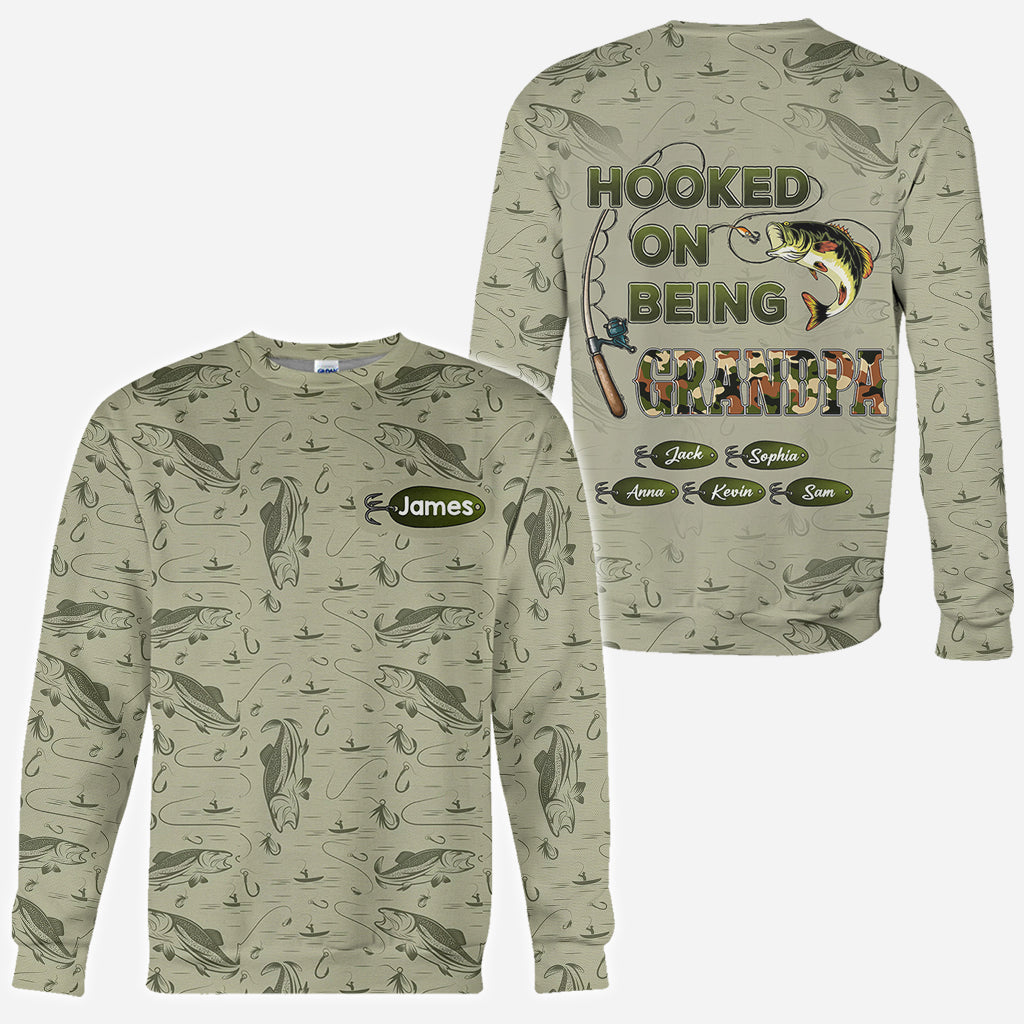 Hooked On Being Dad/ Grandpa... - Personalized Fishing All Over Shirt