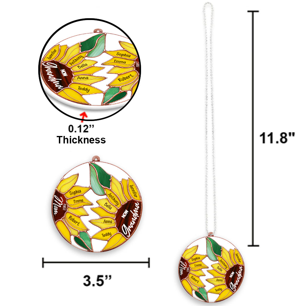 Erst Mama, jetzt Oma Sonnenblume – Personalisierter transparenter Autoanhänger für Oma