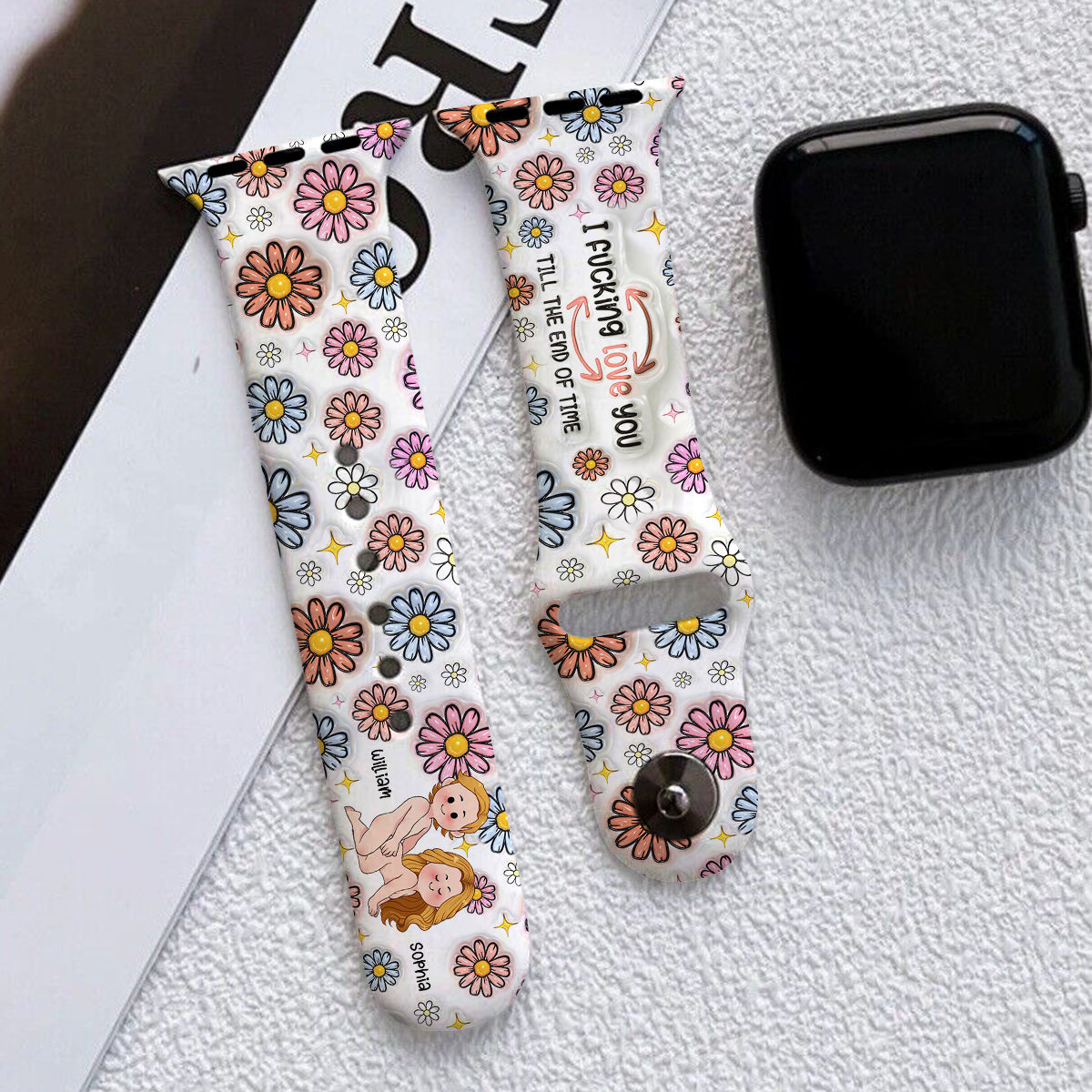 I Love You Till The End Of Time - Personalized Couple Apple Watch Band