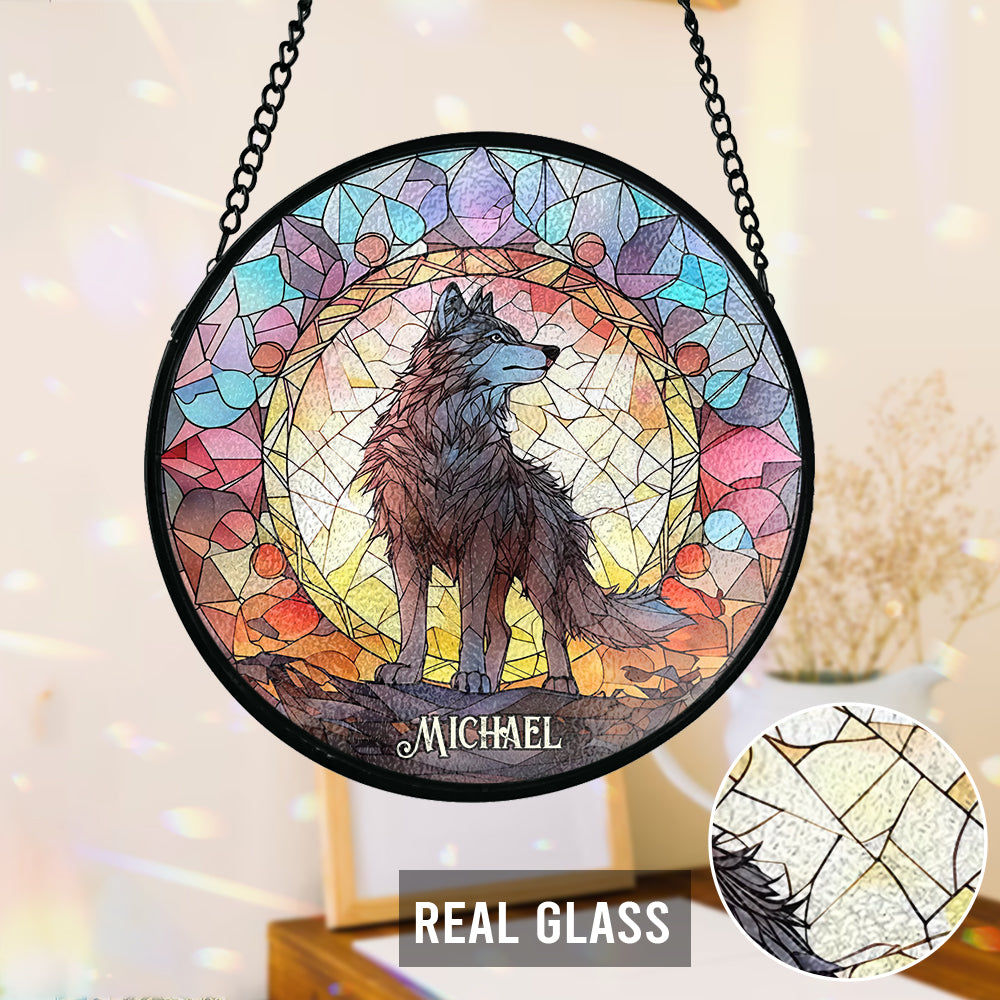 Wilder Geist – Personalisierter Wolf-Glas-Sonnenfänger