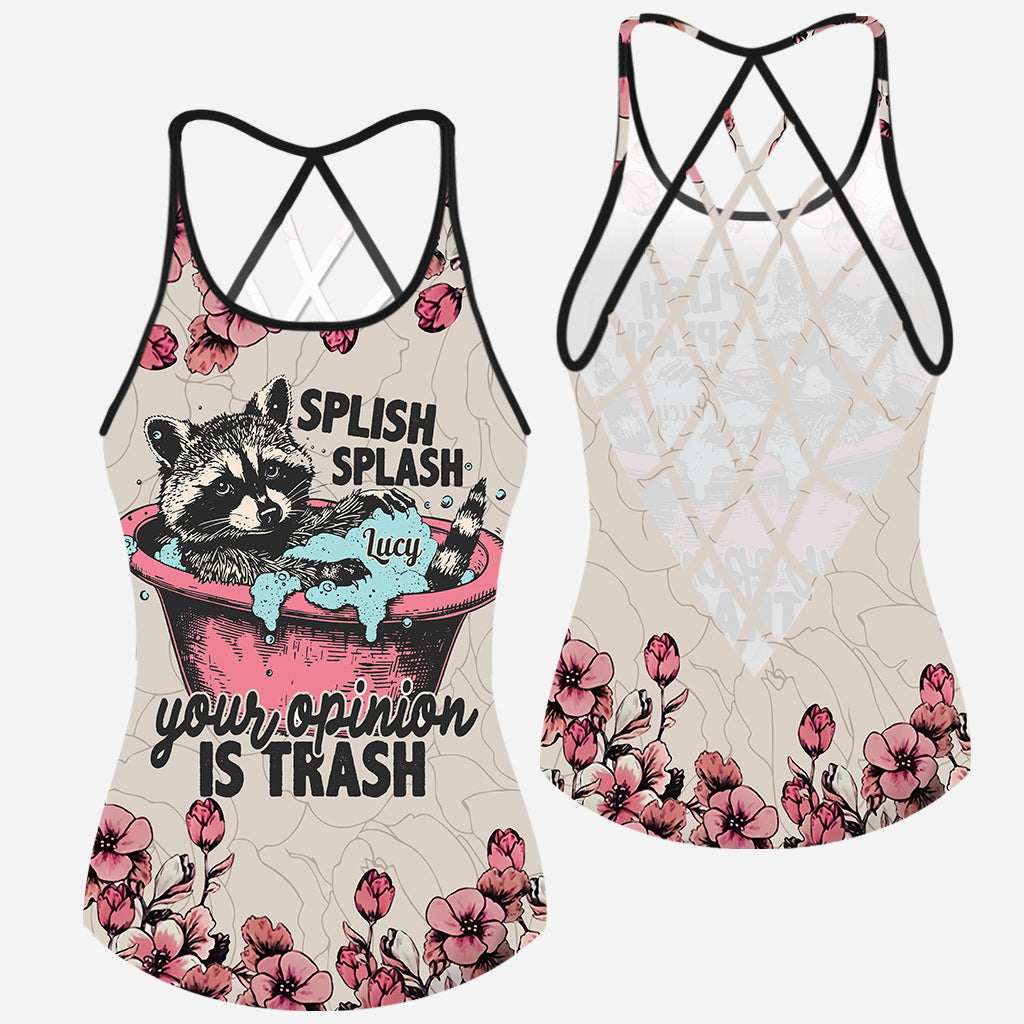 Splish Splash Your Opinion Is Trash - Personalized Raccoon Cross Tank Top