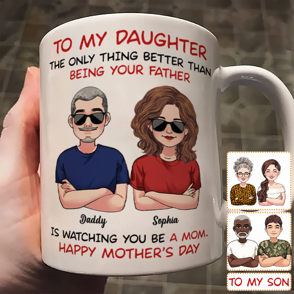 An meine Tochter: Alles Gute zum Muttertag! An meinen Sohn: Alles Gute zum Vatertag! – Personalisierte Tasse für meine Tochter