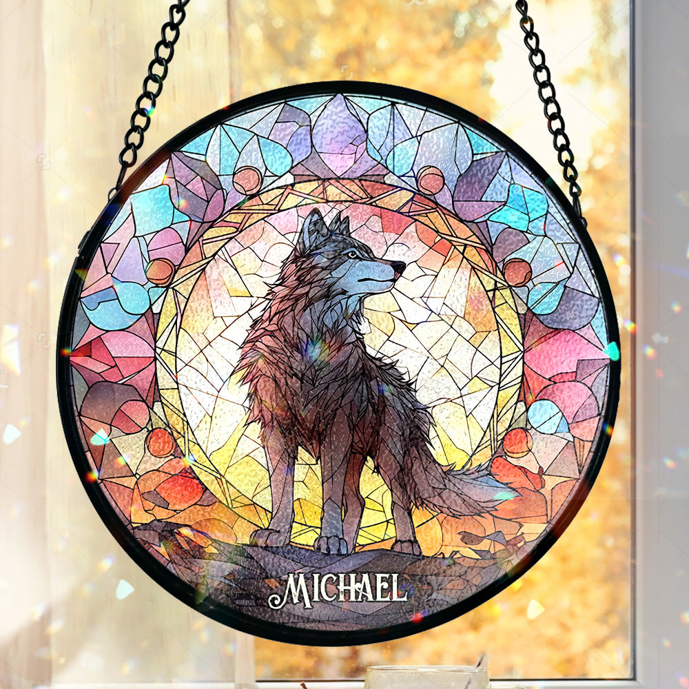 Wilder Geist – Personalisierter Wolf-Glas-Sonnenfänger