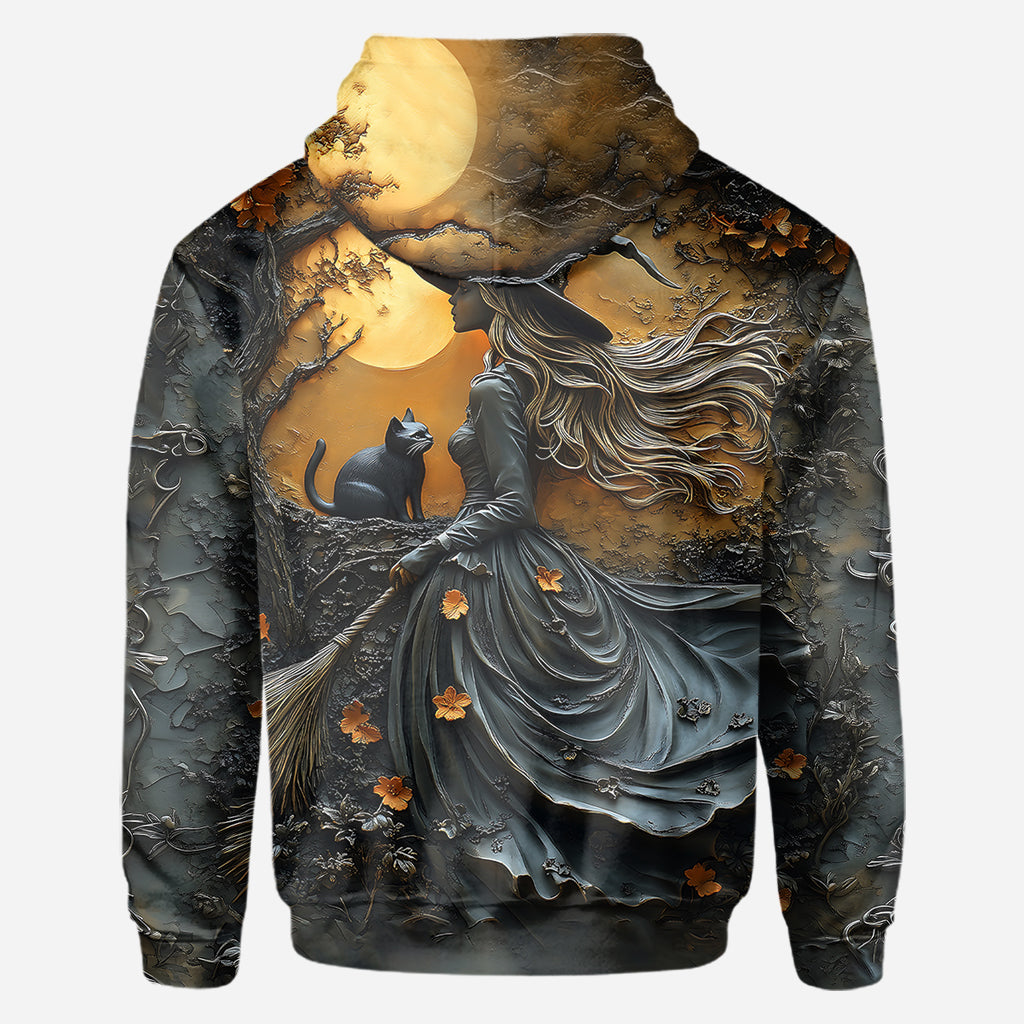 Wunderschöne Hexe und ihre schwarze Katze – personalisiertes Hexen-Shirt