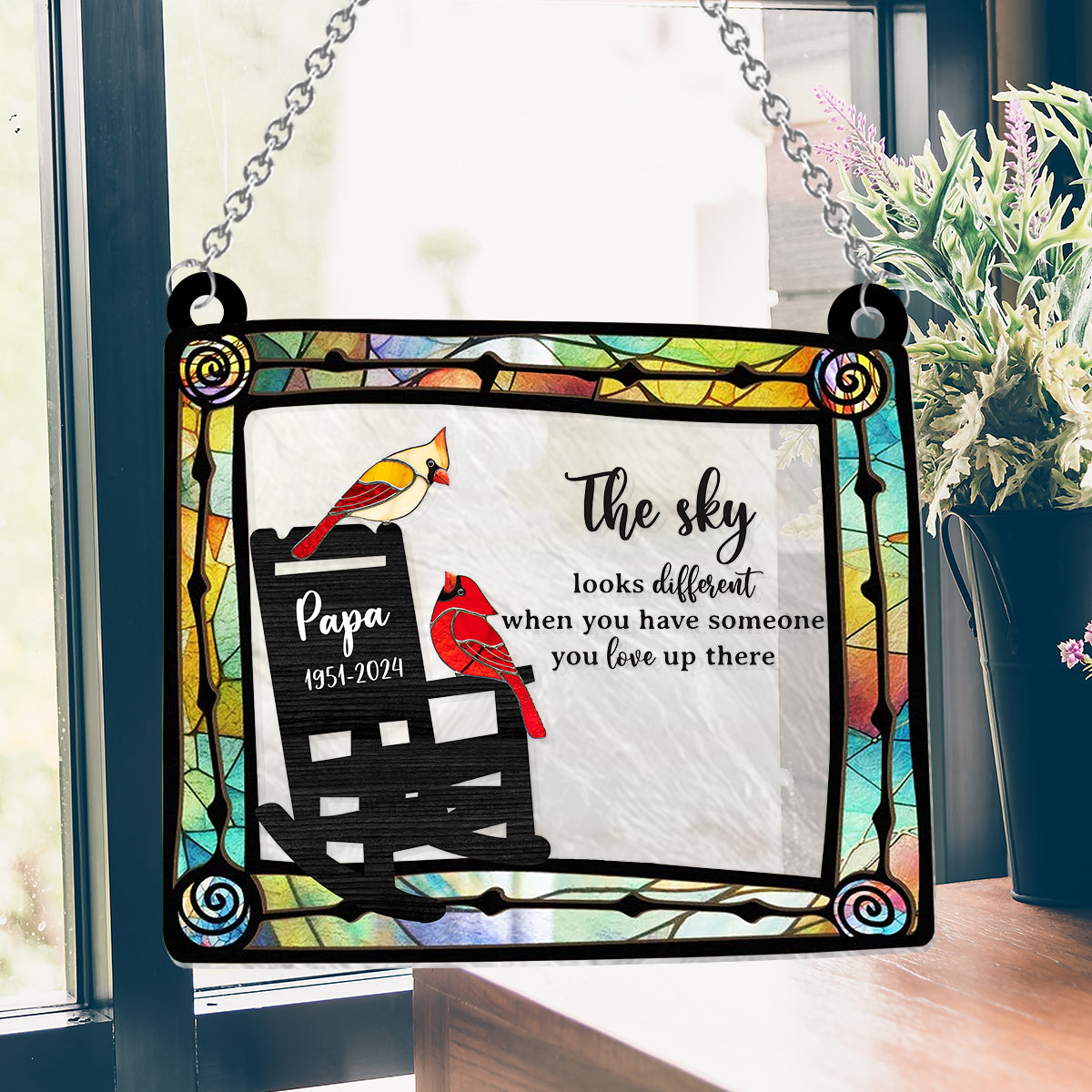 The Sky Looks Different In Loving Memory - Personalized Memorial Window Hanging Suncatcher Ornament