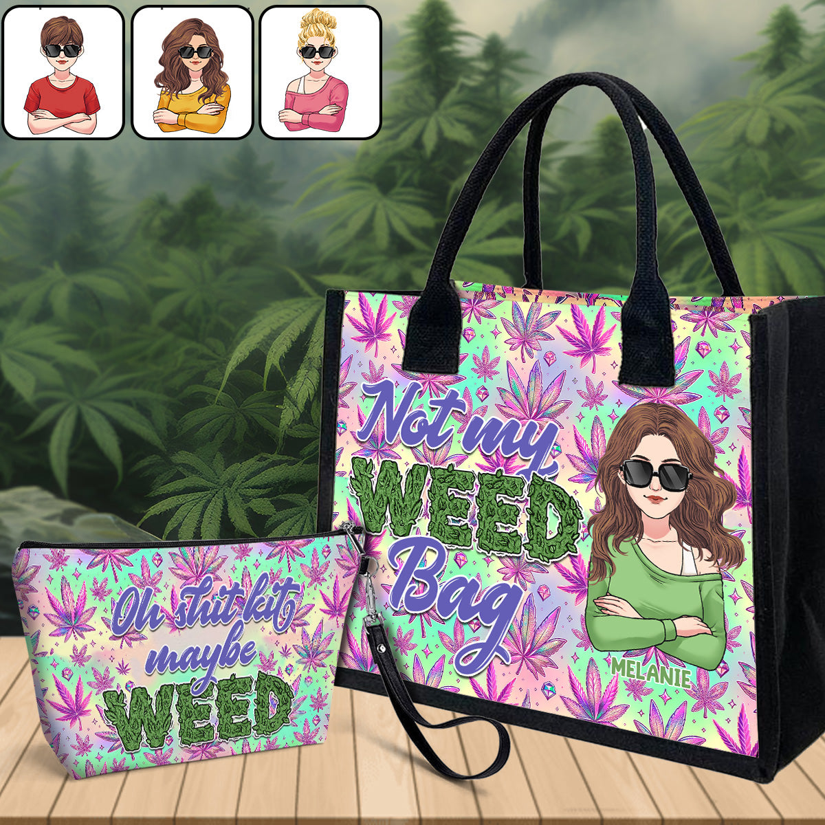Mutter Scheiße, vielleicht 420 – Personalisierte Tragetasche und Kosmetiktasche aus Canvas mit Weed-Motiv