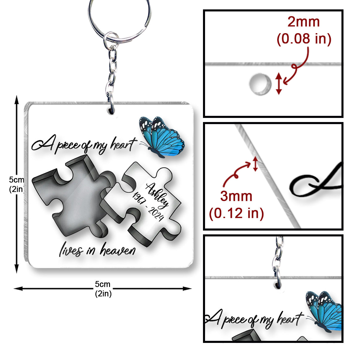 Gedenk-Schmetterling, Libelle, Himmelsfeder – Personalisierter transparenter Gedenk-Autoanhänger