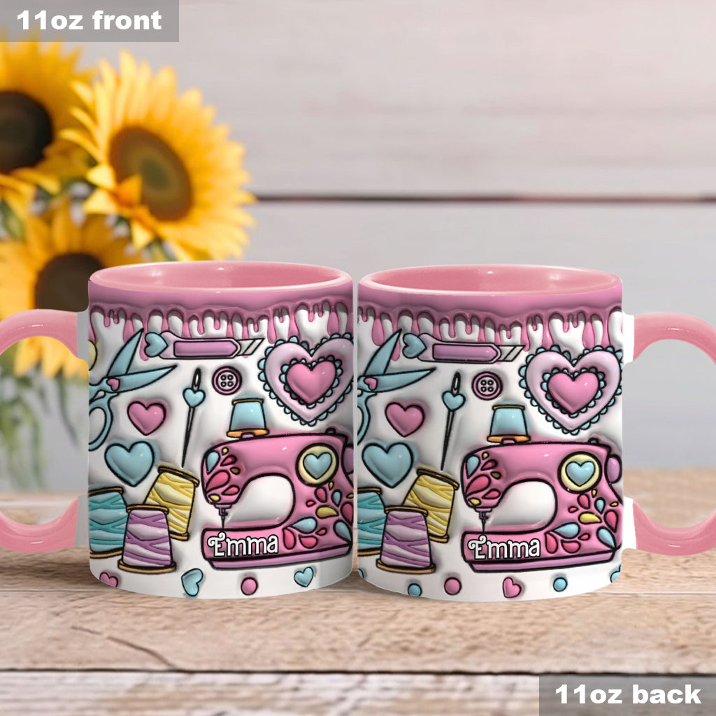 Pink für Nähbegeisterte – Personalisierte Tasse mit Nähmotiv