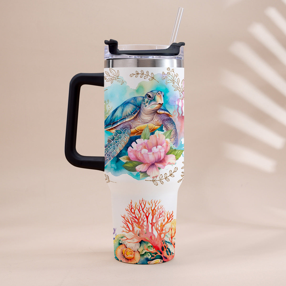 Personalisierter Schildkrötenbecher mit Henkel – „Love Turtles“