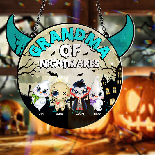 Grandma Of Little Nightmares - Personalized Grandma Window Hanging Suncatcher Ornament