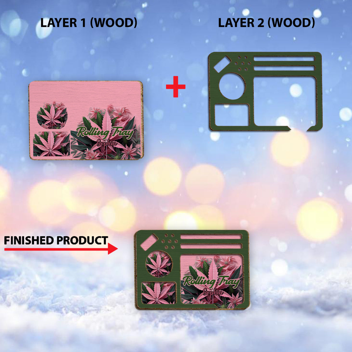 Pink 420 – Personalisiertes zweilagiges Holzschild/Holzplakette mit Weed-Motiv