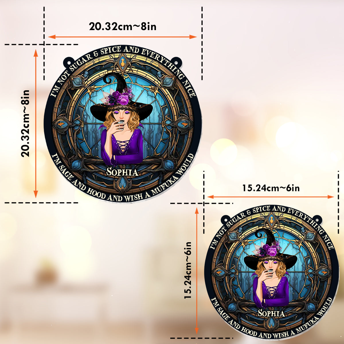 Ich bin nicht Zucker und Gewürze und alles Nette - Personalisierter Hexen-Fensterhänger-Sonnenfänger