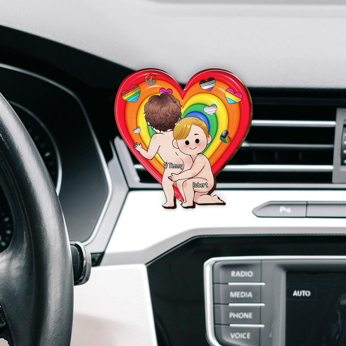 Pride Cute Couple - Personalized LGBT Support Shaped Car Visor Clip