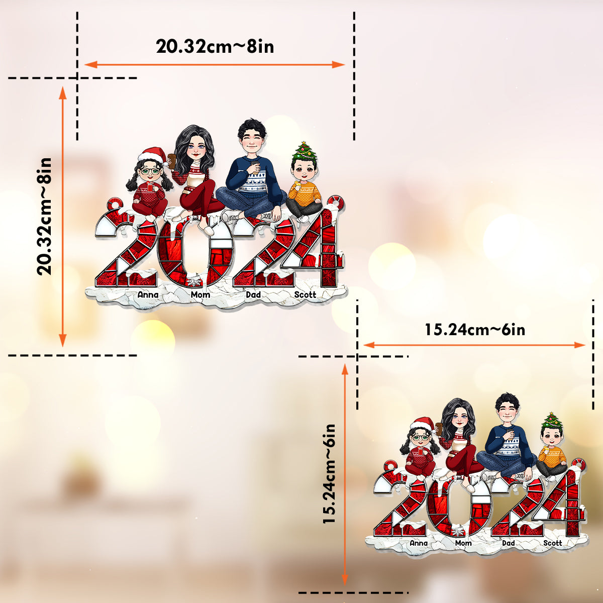 Weihnachten 2024 – Personalisierter Familien-Fensterhänger-Sonnenfänger als Ornament 