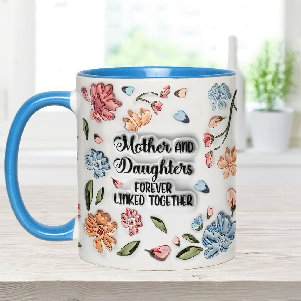 Mutter und Töchter, Söhne, Kinder – für immer verbunden – Personalisierte Tasse mit Blumenmuster und Muttermotiv