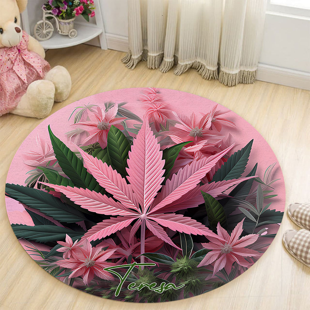 Pink In My Area - Personalisierter runder Teppich mit Unkrautmotiv