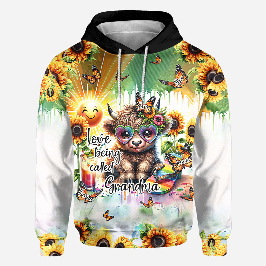 Love Being Called Grandma Highland Cow Summer Vibes - Personalized All Over Shirt