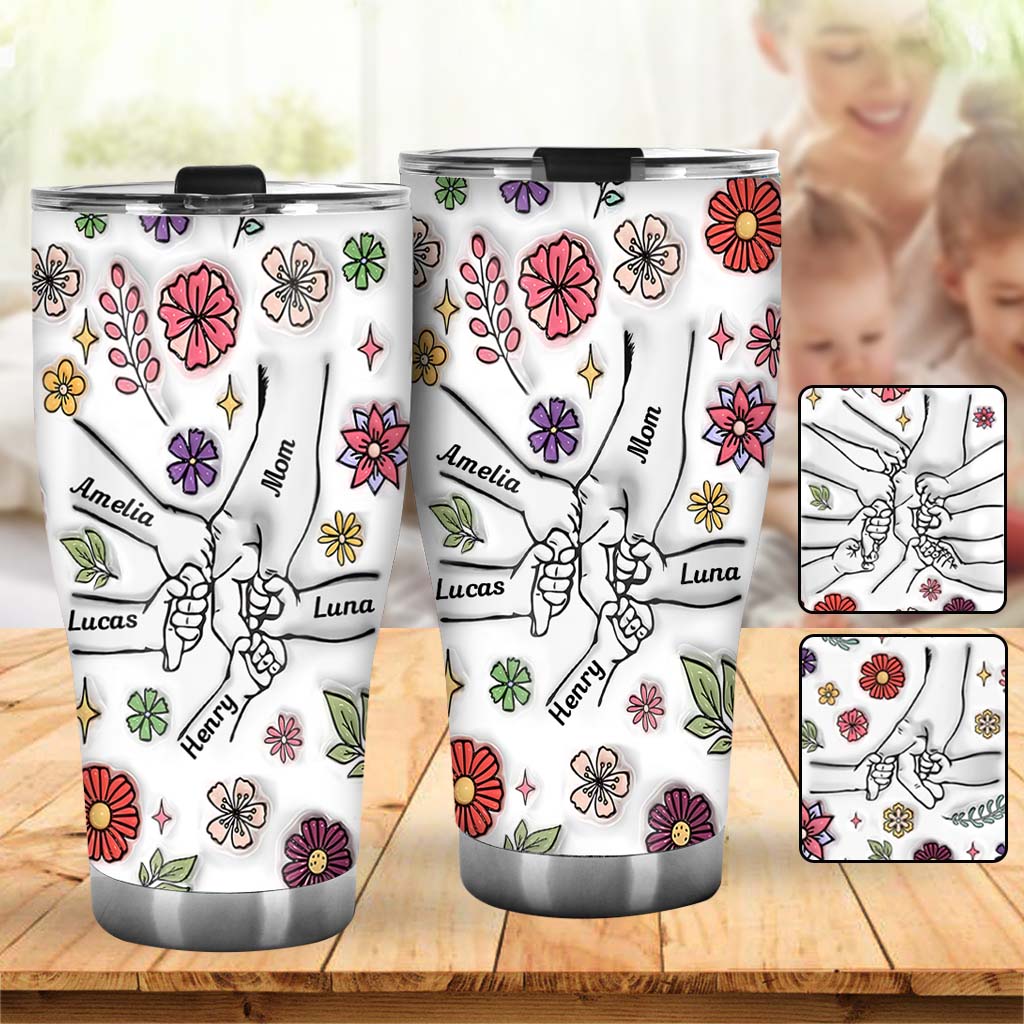 Frühlingsblumen-Hand-Haltung Oma Mama - Personalisierter Mutter-Trinkbecher