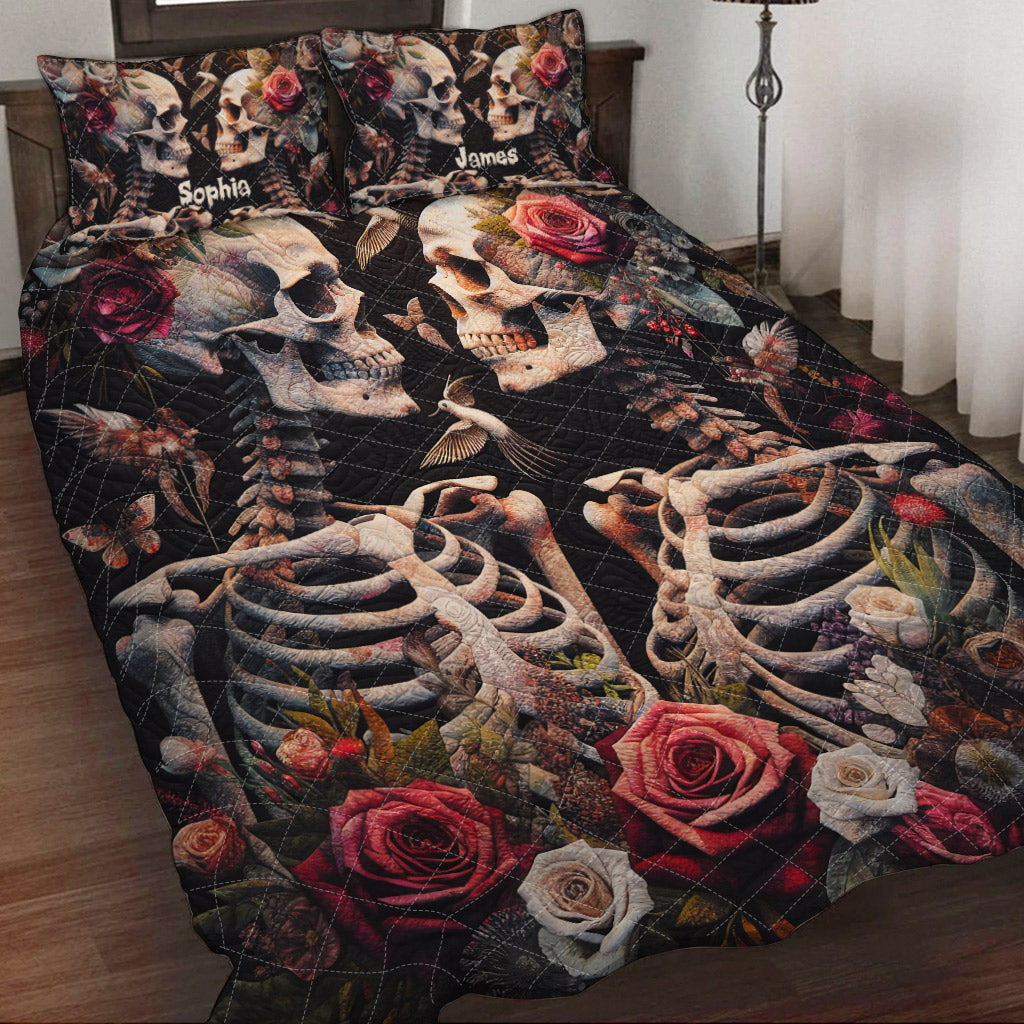 Totenkopf-Liebhaber Vintage-Rosen - Personalisiertes Totenkopf-Quilt-Set