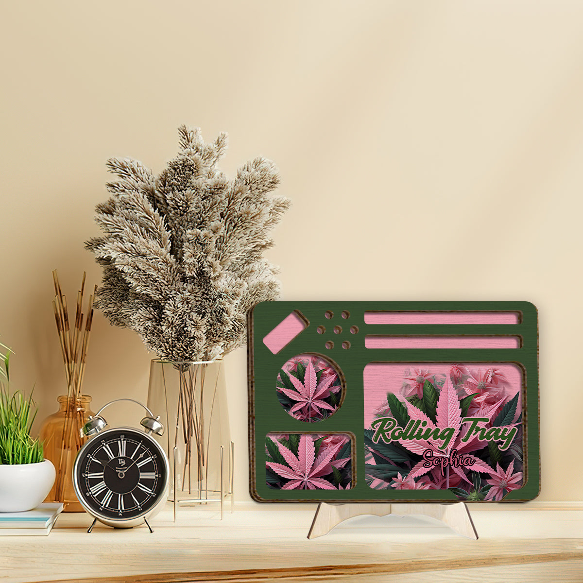 Pink 420 – Personalisiertes zweilagiges Holzschild/Holzplakette mit Weed-Motiv