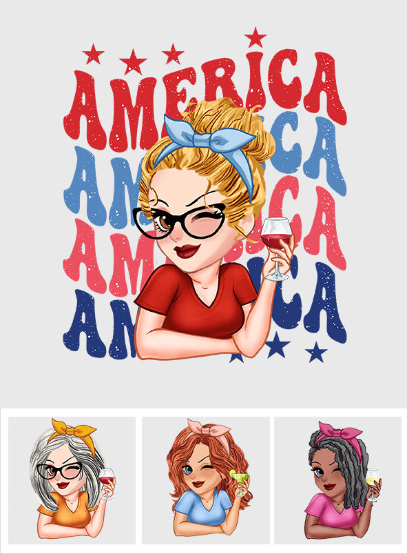 American Girly – Personalisierter Aufkleber zum Unabhängigkeitstag/4. Juli (Komplettset)