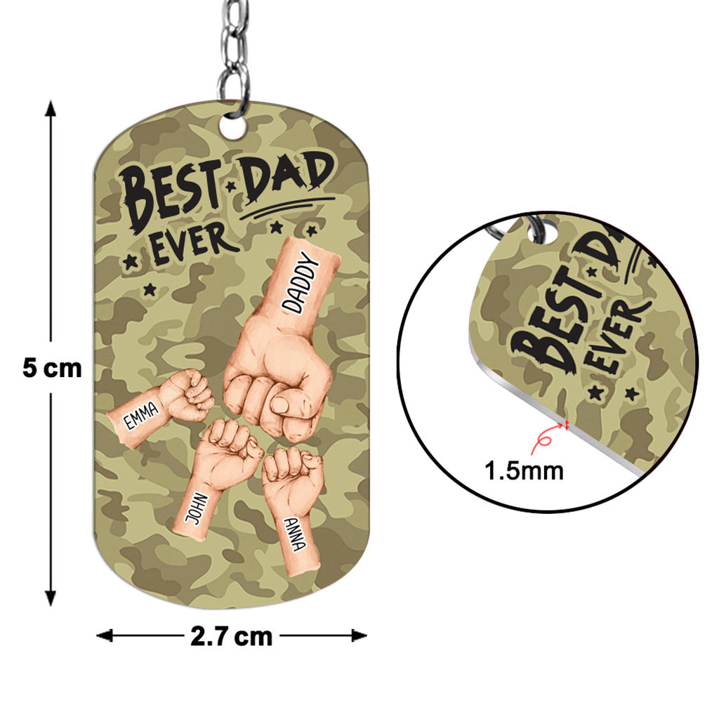„Bester Papa aller Zeiten“ – personalisierter Schlüsselanhänger aus Edelstahl mit Camouflage-Muster – personalisierter Vater-Schlüsselanhänger
