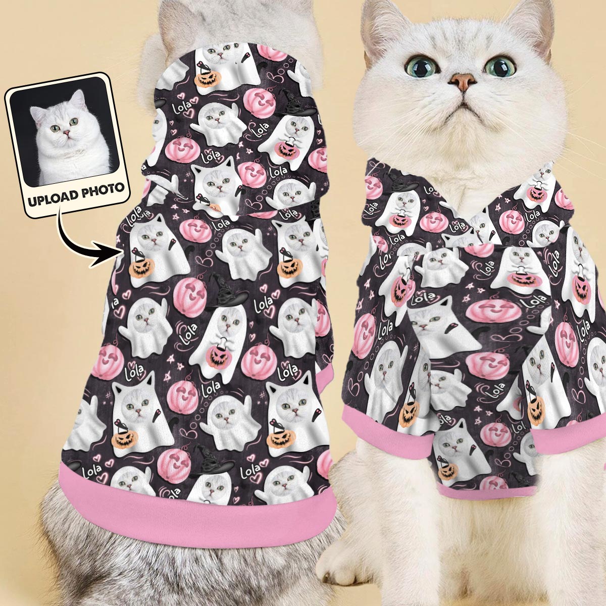 Niedlicher Halloween-Geisterhund-Katzen-Personalisierbarer Hunde-Haustier-Hoodie