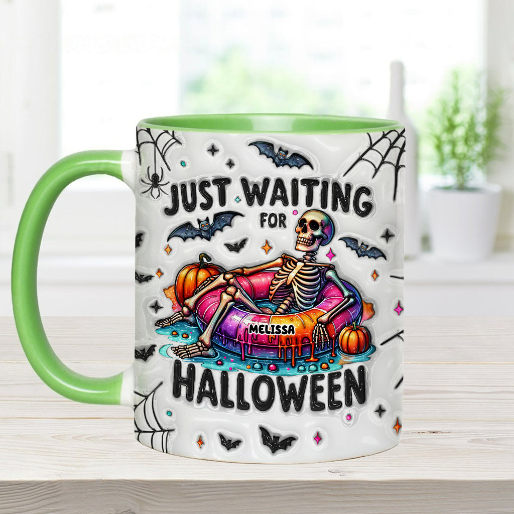 Ich warte nur noch auf Halloween – personalisierte Tasse mit Totenkopf-Akzent