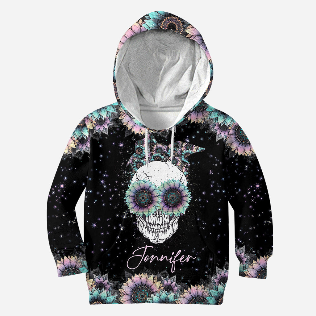 Zero F Given Pink Blue Sunflower - Personalisiertes Totenkopf-Shirt