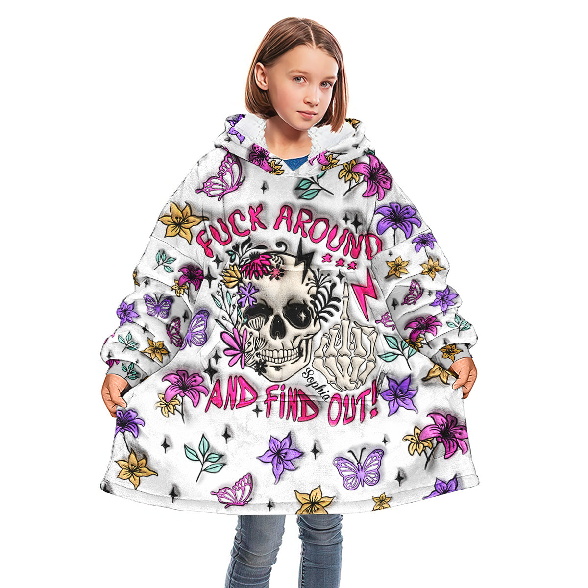 Fuck Around And Find Out - Personalized Skull Blanket Hoodie