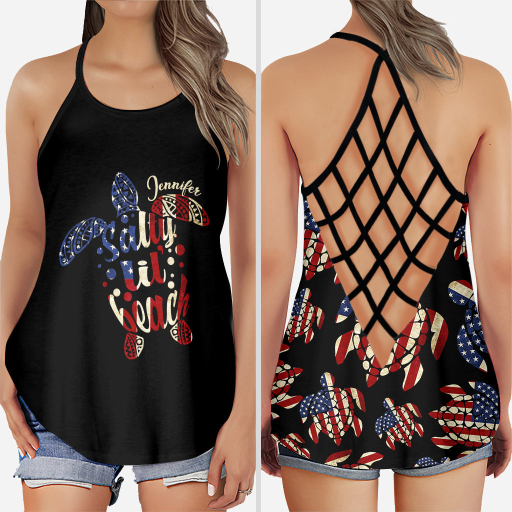 Salty Lil Beach 4th of July Flag - Personalisiertes Tanktop mit Schildkrötenkreuz