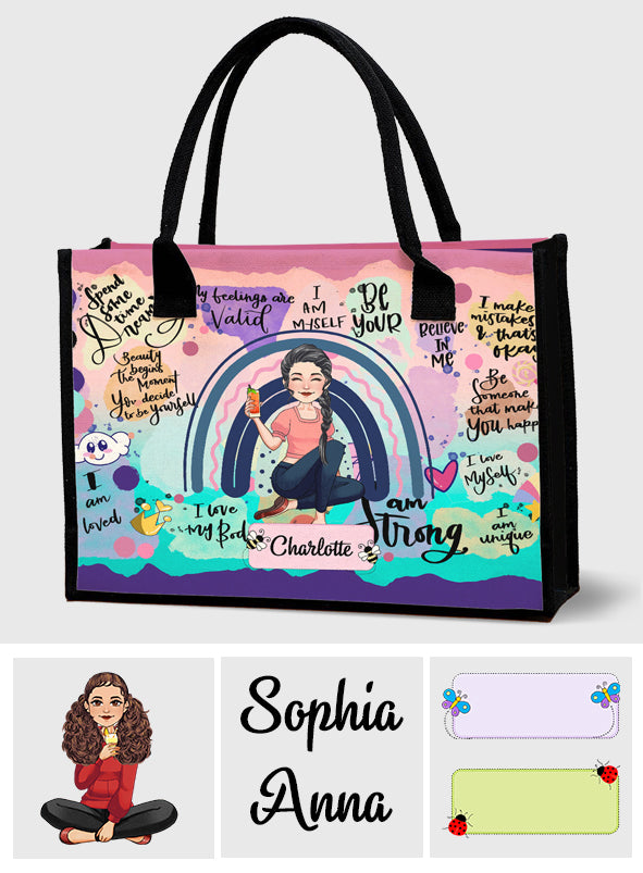 Positive Affirmationen für Selbstfürsorge – Personalisierte Tragetasche aus Canvas