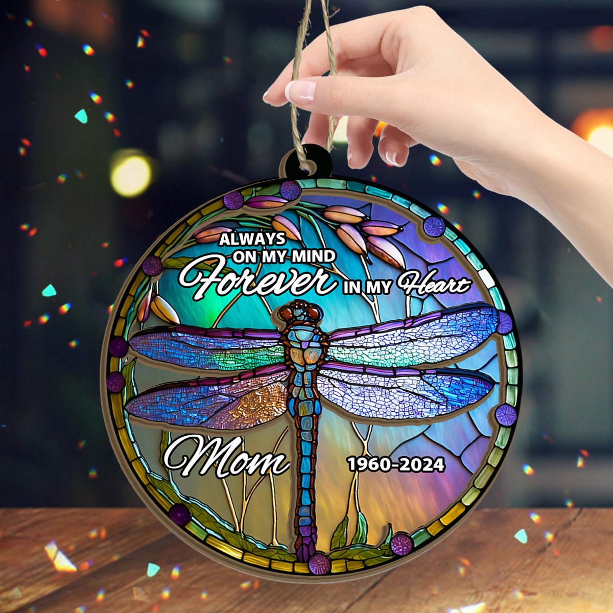 Immer in meinen Gedanken, für immer in meinem Herzen – Personalisierter Gedenk-Fensterhänger mit zwei Lagen