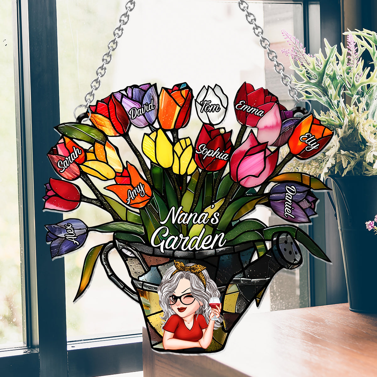 Omas Garten – Personalisierter Oma-Fensterhänger-Sonnenfänger 