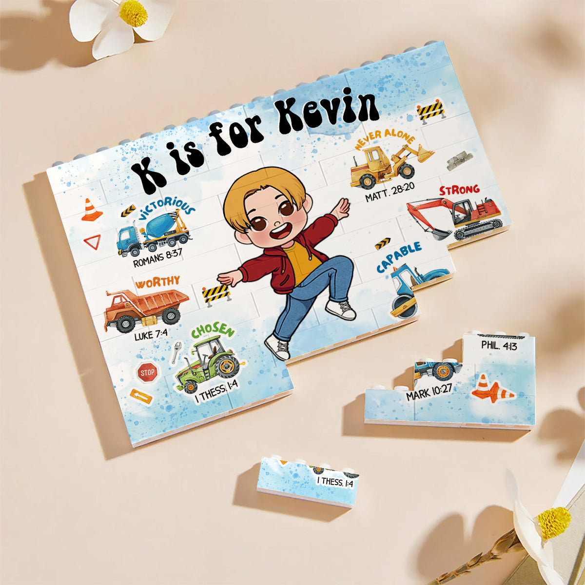 Ich bin mutig, ich bin geliebt – Personalisierte einseitige, horizontale rechteckige Bausteine ​​für Kinder