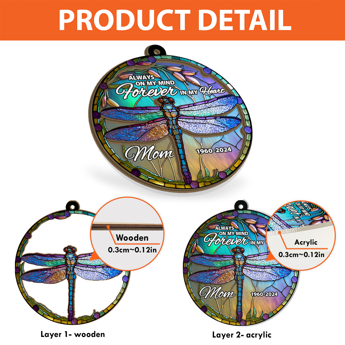 Immer in meinen Gedanken, für immer in meinem Herzen – Personalisierter Gedenk-Fensterhänger mit zwei Lagen