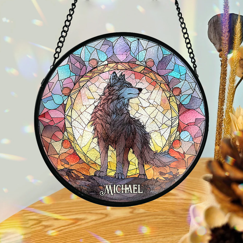 Wilder Geist – Personalisierter Wolf-Glas-Sonnenfänger