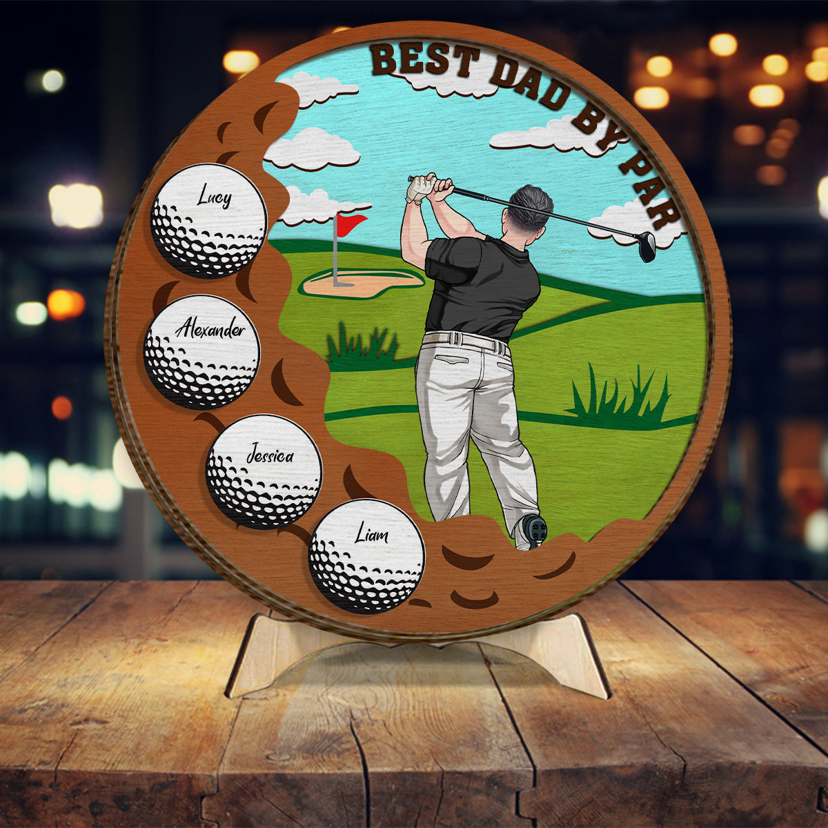 Bester Papa von Par - Personalisiertes 2-lagiges Holzschild / Holzplakette für Väter