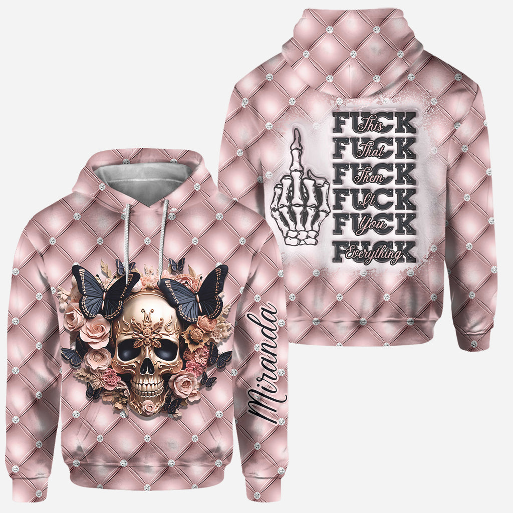 Fick dies, Fick das, Fick dich, Fick alles – Personalisierter Totenkopf-Hoodie und Leggings