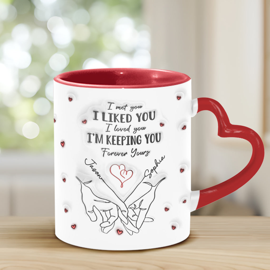 Ich mochte dich, ich behalte dich – Personalisierte Tasse mit Herzgriff für Paare
