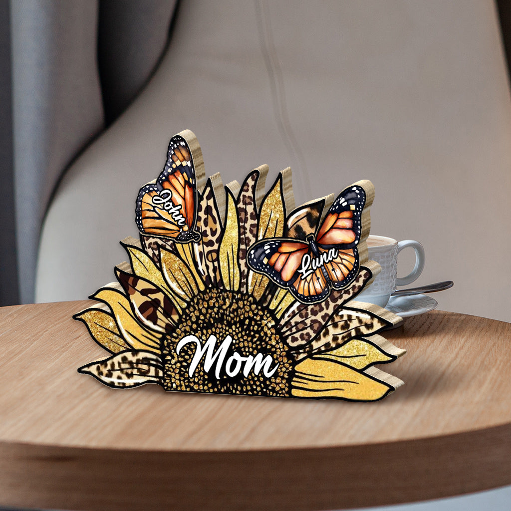 Mom Butterly Monarch Sunflower - Personalized Mother Shaped Wooden Puzzle