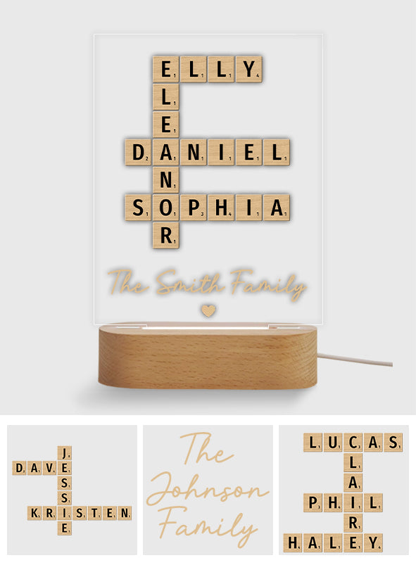 Family Crossword Art - Personalized Family Shaped Plaque Light Base