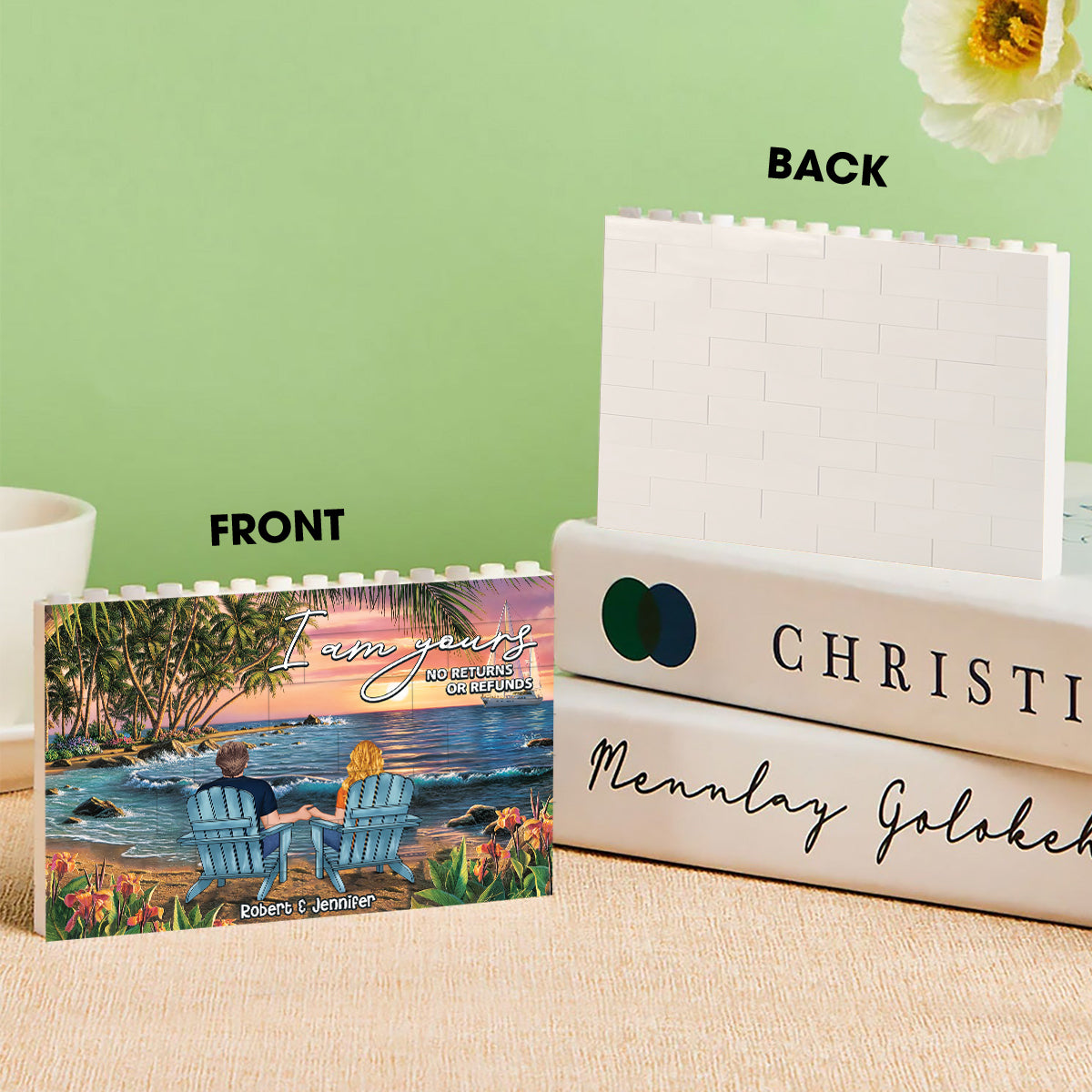 Paar-Strandlandschaft in tropischer Form - Personalisierte einseitige horizontale rechteckige Bausteine ​​für Paare