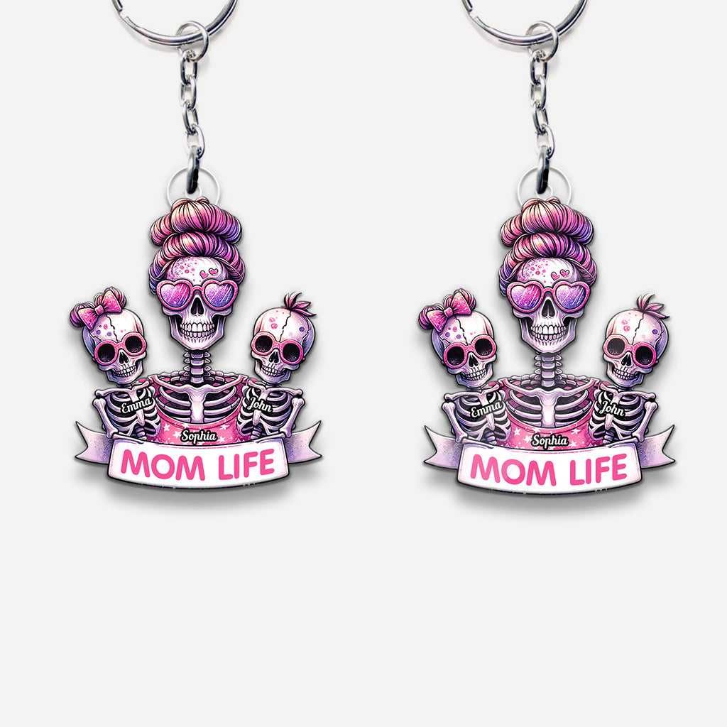 Mom Life - Personalized Skull Custom Shaped Keychain